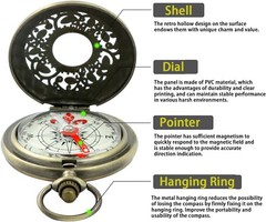Retro Pocket Compass Copper Alloy Compact Portable Waterproof Design Hiking