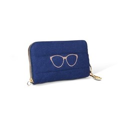 Padded 11.3 oz Cotton Canvas Sunglasses Case – Soft Knit Lining, Rose Gold Navy