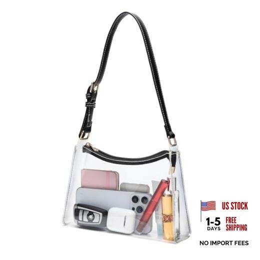 Clear Bag for Stadium Events, Clear Purse Shoulder Bag for Women Medium A-black