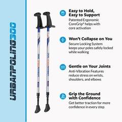 Urban Poling Urban Poles Series 300 – Fitness Edition, Blue & Silver, 1 Pair