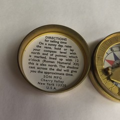 Compass Sun Dial Brass, Vintage Style, By Son Mfg