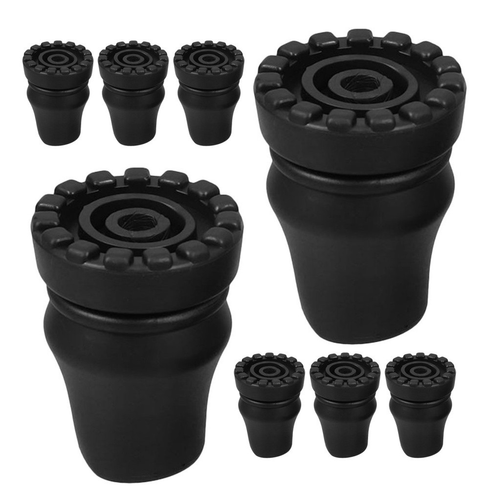 8Pcs Reusable Walking Stick Tips Non Slip Crutch Ends Black PVC Aluminum Set