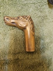 Brass Horse Head Statue Walking Stick Cane Handle Top Topper Hand Grip Collect