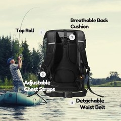 Waterproof Roll Top Kayak Dry Backpack, Floating Outdoor Dry Sack 35L Black