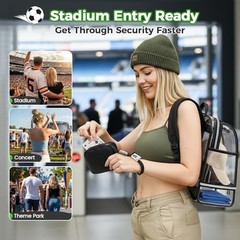 CLASSIC TPU Clear Backpack Stadium Approved, Dual-Layer Clear Stadium Black