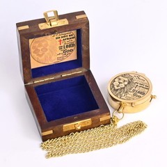 Brass Compass Engraved Religious Scripture Joshua 19 Baptism Wood Box Gift