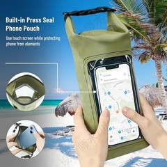 Waterproof Dry Bag, Beach Phone Bag 2L Roll Top Waterproof Backpack Green