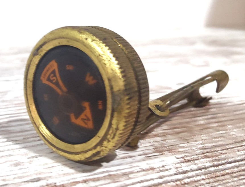 Vintage Brass Hunting Jacket Pin-on Compass, Japan