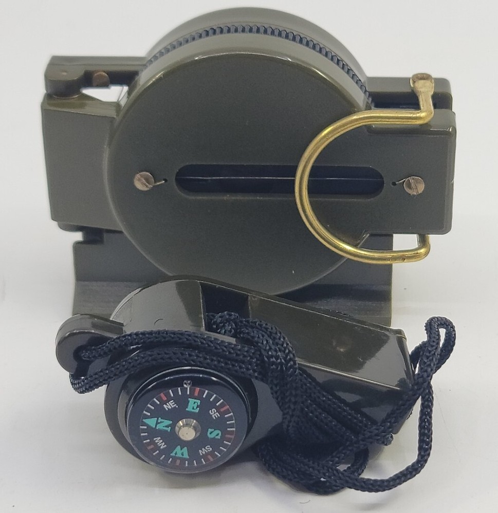 Brand New Lensatic Compass & Survival Whistle With Compass Built In Map Ruler
