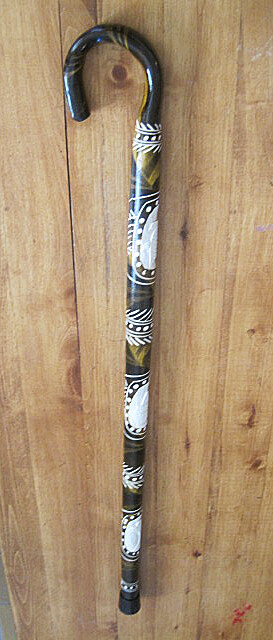 Hand Carved Handpainted Natural lt. weight Wood Cane Horse, eagle, turtle tip