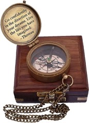 Vintage Brass Pocket Compass with Chain & Wooden Box – Nautical Gift Quote