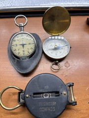 VTG Lot 3 Compasses. 2 Made In Germany, Other Japan brass , Metal, Leather