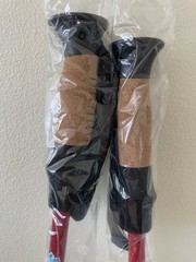 A new pair of hiking sticks, with cork hand grips that absorb sweat,