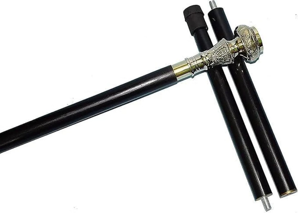 Vintage Brass Handle Cane campass: Hardwood Walking Stick, Cosplay Prop