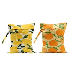 2Pcs Lemon Orange Print Wet Bags, Wet Dry Bag Reusable for Multicolor 1492