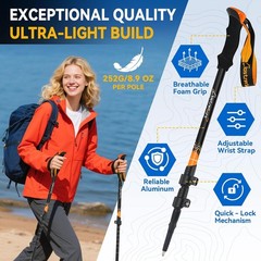 Lightweight Aluminum Collapsible Trekking Poles for Hiking, 2 Pack