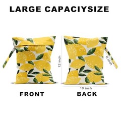 2Pcs Lemon Orange Print Wet Bags, Wet Dry Bag Reusable for Multicolor 1492