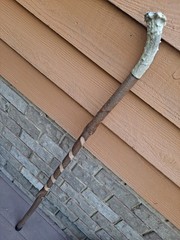 sturdy Natural DOGWOOD 46″ Walking-Stick 3D cut Spiral Deer Antler Burr Handle