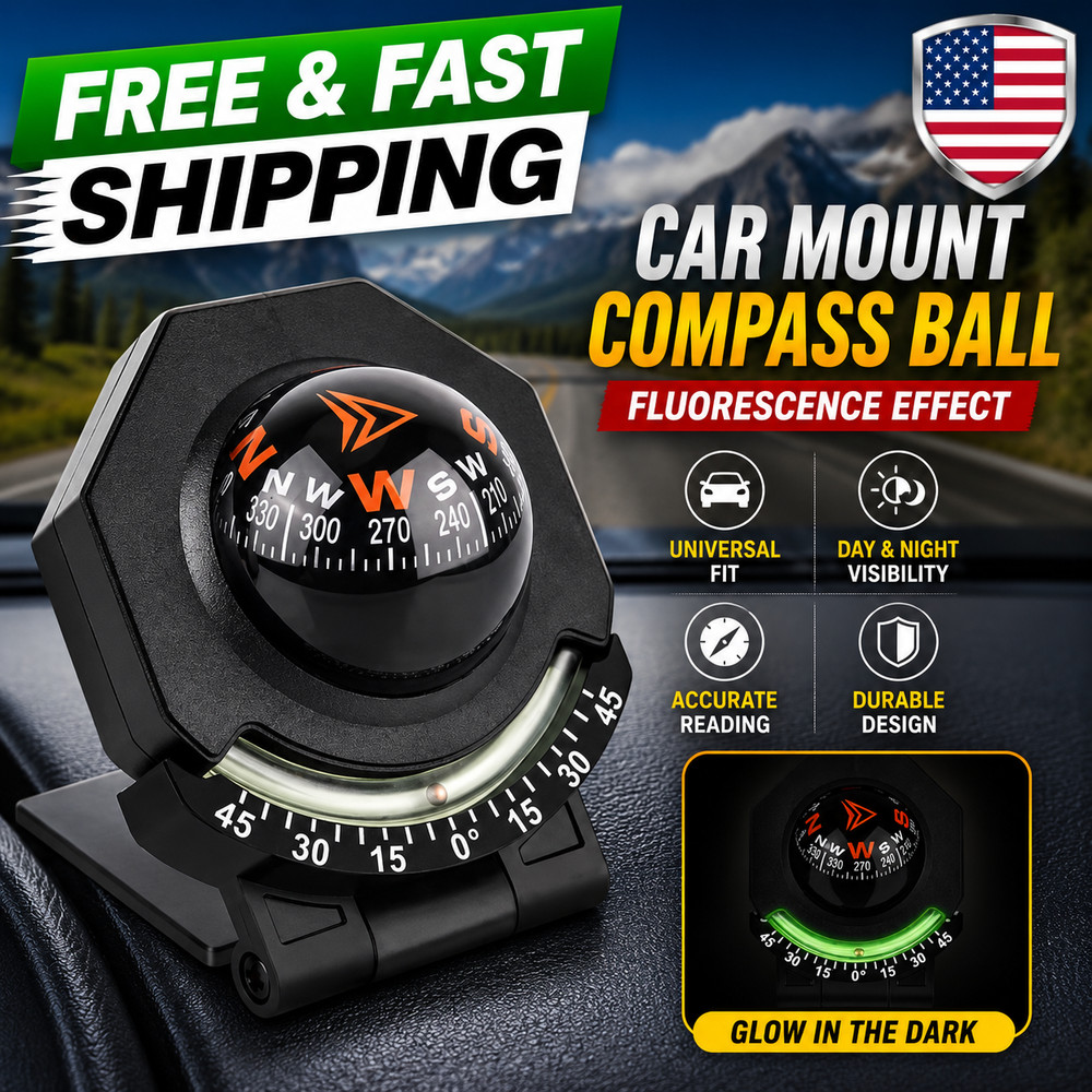 Car Compass, Car Dashboard Compass Ball with Slope Meter, Adjustable Night Vi…
