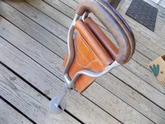 Aluminum SCOT SEAT Hunt Walk Camp Fish Golf ChairStool Leather VTG 1955 Ariz USA