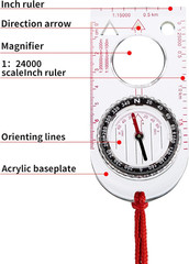 6 Pieces Orienteering Compass Hiking Navigation Backpacking Compass Map Readi…