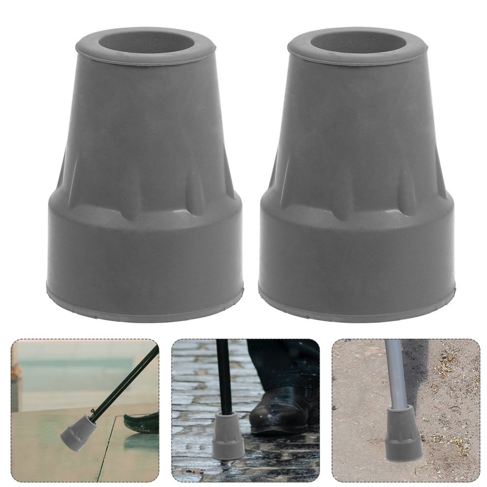 2Pcs Durable Rubber Cane Feet Non Slip Crutch Tips Grey for Enhanced Stability