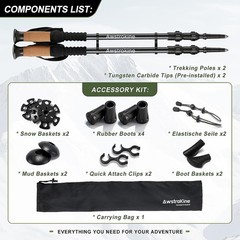 Carbon Fiber Trekking Poles Lightweight Collapsible Hiking Poles W/ Cork Grips