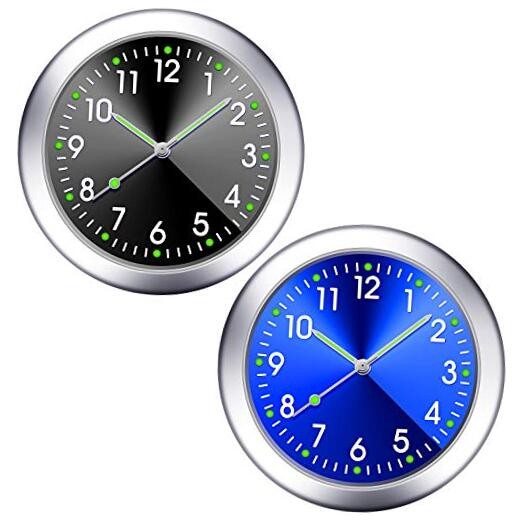 2 Pieces Stick on Dashboard Car Clock Mini Tiny Small Luminous Black, Blue