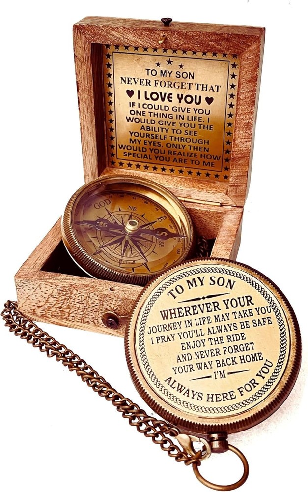 Gift for Son from Mom Dad | Engraved Compass 2″ – Father to Son Gifts, Mom to So
