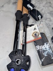 TrailBuddy Trekking Poles NWT Hiking Walking Sticks Cork Grip w/ Tips & Bag Blue