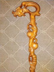 Carved Brown Wooden Dragon walking stick 37″