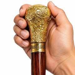 Handmade Brass Handle Walking Stick, Victorian Style Wooden Cane, Floral Carved