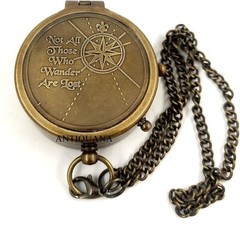 Brass Compass Unique Print Engraved Compass with Leather Case and Chain