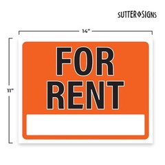 For Rent Sign 14×11, Plastic Sign for Home, Office, Rental, Commercial