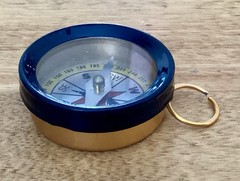Vtg Copper Tone Metal and Plastic Pocket Compass W/Hanging Ring, Dime Store Toy