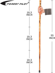 3 Pieces Detachable Fir Wood Walking Stick Wolf Carving with a Compass(Nature Co
