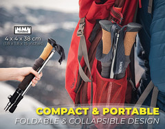 TREKOLOGY Trek-Z Cork Grip Trekking Poles – Lightweight Folding Hiking Poles, Ad