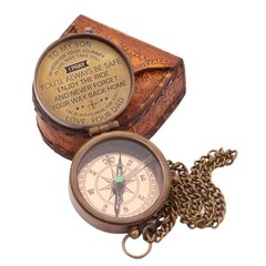 Precision Brass Pocket Compass with Engraved Leather Case for Outdoor & Gifts