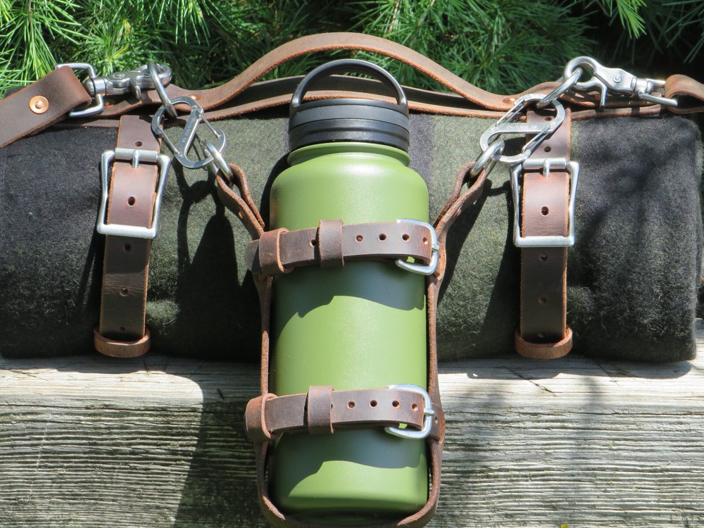 Full grain veg tanned Leather blanket harness & Bottle carrier handmade