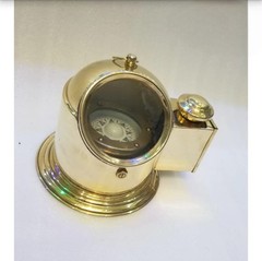 Custom Engraved Brass Binnacle Compass with Floating Gimbal & Oil Lantern