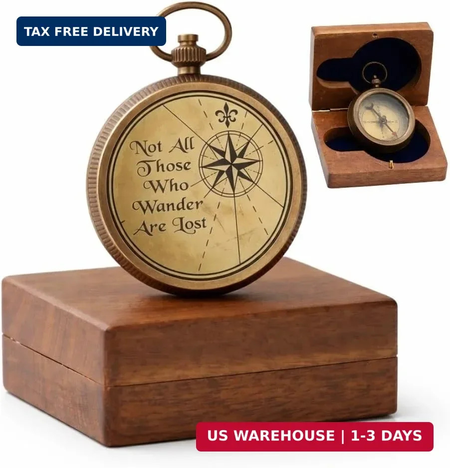 Compass Gift for Mom/Dad, Vintage Pocket Compass Engraved with Go Confidently Cu