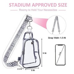 Clear Bag Stadium Approved, Clear Sling Bag with Embroidered Strap Grey