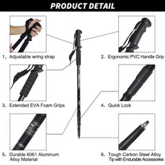 1 Pair Hiking Walking Sticks Trekking Poles Collapsible Lightweight Anti-Shock