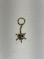 Brass Compass Keychain Classic Nautical Compact Gold Patina Maritime Instrument