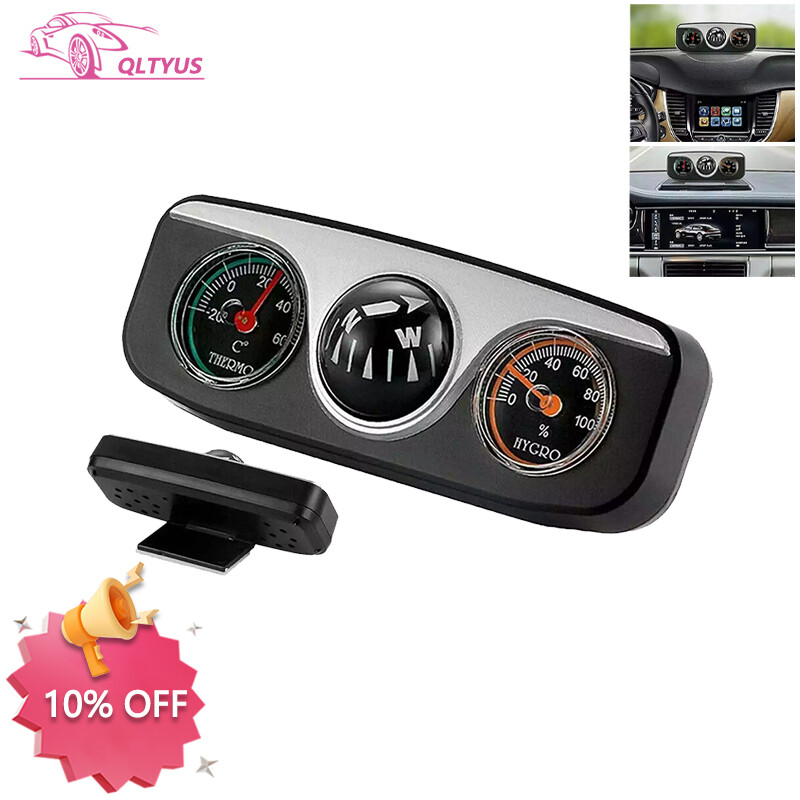 Car Vehicle Dashboard Thermometer Hygrometer Hike Compass Navigation Tool 3-in-1
