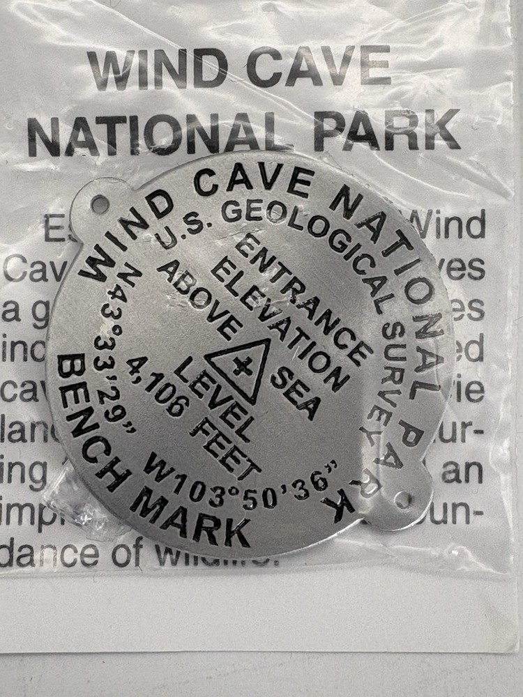 Wind Cave National Park Bench Mark Hiking Staff Stick Medallion NEW