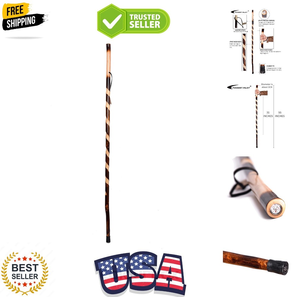 Handcrafted Nature Wood Hiking Stick 55 Inches Long – with Hand Strap and Rub…