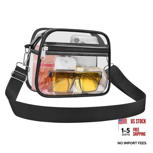Clear Bag for Stadium Events Clear Sports Fan Handbags Purses with Medium Black