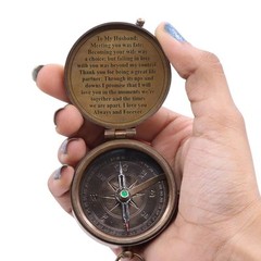 RII to My Husband I Love You, Brass Compass Engraved Gifts for Men, Bronze Gi…