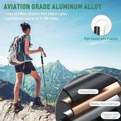 Lightweight Aluminum Trekking Poles Folding Hiking Gear Interchangeable Tips New